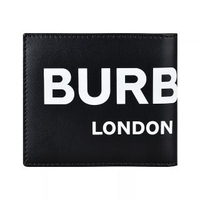 【BURBERRY 巴寶莉】BURBERRY白字LOGO牛皮8卡對折短夾(黑)