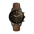 Fossil FS5437 44mm 黑色皮革計時男錶