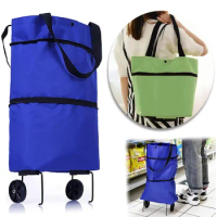 Folding Shopping Pull Cart Trolley Bag with Wheels Foldable Shopping Bag Grocery Bag Food Organizer Trolley Bag Grocery Carts