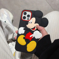 Sarung telefon silikon lembut bertema kartun/anime Mickey Mouse 3D yang comel untuk iPhone 16, 15, 1