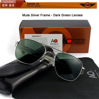 แว่นกันแดดหรู AO สำหรับผู้ชาย แว่นนักบินทหารสหรัฐ ยูยู. การออกแบบแบรนด์ กระจกนิรภัย คุณภาพสูง