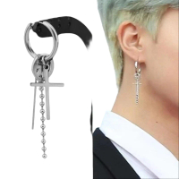 Anting Pria Model tusuk Klip Jepit tindik Piercing Telinga Cowok Korea Style BTS Kpop - Anting Perak