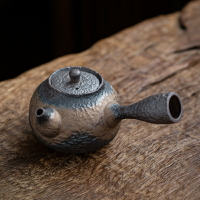 粗陶側把壺單壺陶瓷茶壺日式手工復古鎏金原礦茶壺單壺家用泡茶器