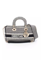 Christian Dior Pre-Loved Christian Dior LADY D-JOY Medium Handbag houndstooth canvas black white 2WA