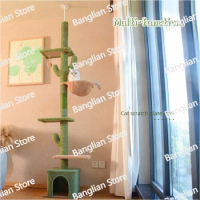 5-Layer Floor To Ceiling Cat Tree Tower Cactus Tall Climbing Tree with Scratching Post Hammock Dangling Ball for Indoor Cat Toys