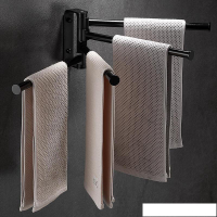 黑色免打孔毛巾架太空鋁衛生間浴巾架子掛架旋轉毛巾桿浴室置物架