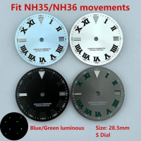 NH35 dial Roma numbers face Ice blue/Green luminous S dial hands needles 28.5mm for NH35 NH36 movement watch accessories parts