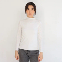 MSMO Longsleeve Knit Manset Basic Turtleneck Top - White (Knit), S