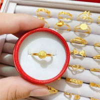 Pure Plated Real 18k Yellow Gold 999 24k Plain Women's Ins Simple and Cool Style Index Finger Ring Fashion Net Red Personality N