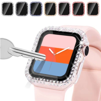 Glass+cover For Apple Watch case 44mm 40mm 45mm 41mm 42/38mm Bumper Screen Protector iWatch series 7 5 3 se 6 Diamond Watch Case
