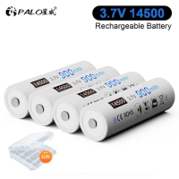 PALO 14500 Battery 900mAh Protected Button Top 3.7V Li-ion Rechargeable 14500 AA Cell for Flashlight with 14500 Battery Charger