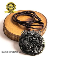 Kalung Pria Wanita Liontin Batu Black Jade Giok Hitam Natural Asli Original Ukir Naga
