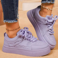 Giày sneaker da nữ mùa xuân, giày sneaker thường ngày màu tím, giày thể thao đế dày, giày sneaker nữ