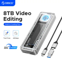 ORICO 40Gbps USB4 M.2 SSD Enclosure 8TB with with Cooling Fan PCIe4.0 NVME Enclosure Aluminum Compatible Thunderbolt 3/4 for mac