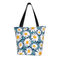 Funny Daisy Floral Shopping Tote Bag Recycling Daisies Flowers Groceries Canvas Shoulder Shopper Bag