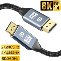 DisplayPort Cable DP 1.4 to DP Cable 8K 4K 144Hz 165Hz Display Port Adapter For Video PC Laptop TV DP 1.2 8K Display Port Cable