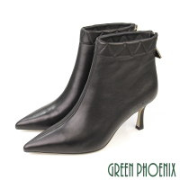 【GREEN PHOENIX 波兒德】女靴 踝靴 短靴 高跟 全真皮 小羊皮 尖頭(黑色)