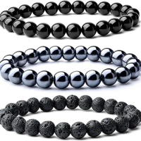 Natural Black Shine Terahertz Obsidian Round Beads Bracelet Women Men Jewelry Health Wristband Gift Natural Black Shine Terahe