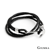 GIUMKA皮革編織手鍊手環 白鋼船錨海洋風 雙圈層次手鏈 MH08031