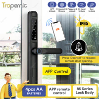 IP65 Tuya WiFi App Waterproof Smart Door Lock Aluminum Sliding Biometric lock fingerprint door handle Digital Keyless Glass lock