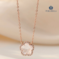 【Porabella】925純銀粉人造水晶項鍊 粉色花朵項鍊 鋯石項鍊 招桃花 小眾氣質鎖骨鍊 Necklace