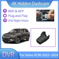 For Volvo XC90 2022 2023 2024 Hidden WIFI Dash Cam Loop Recording Plug And Play DVR Front And Back 4K Dual Lens Auto Accessories