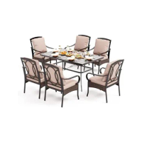 Dining Table and Chairs Set, Heavy Duty 7 Piece Patio Dining Set for 6-6 Extra Large Patio Chairs, 59"x 35"x29"