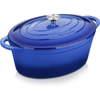 Velaze 7.5 QT Enameled Oval Dutch Oven Pot with Lid, Cast Iron Dutch Oven with Dual Handles for Bread Baking, Cooking, Frying