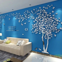 3D Tree Mirror Wall Sticker, Living Room Decals, DIY Acrylic Art, TV Background Wall Poster, Home Decoration, Bedroom Wallpaper