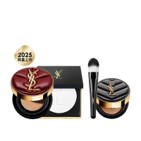 【YSL】官方直營 恆久完美柔霧雲朵底妝組(霧光氣墊粉餅 雲朵皮革版+蜜粉餅)