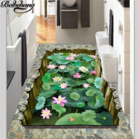 beibehang Custom floor decoration painting 3D three-dimensional lotus pool floor living room shopping malls flooring wallpapers