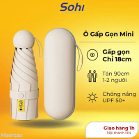Bền bỉ Ô gấp gọn mini OD007, dù che mưa mini chống tia UV, màu pastel xinh xắn kèm hộp đựng nhỏ gọn 