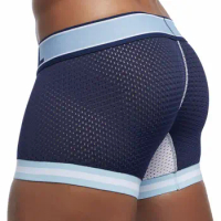 Mens Underwear Boxer Breathable Mesh Boxer Brief Male Underpants Sexy Panties Mens Bodysuit Trunks PantQuick Dry Sports Fitness