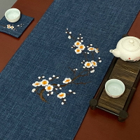 中式禪意桌旗刺繡梅花茶席中國風棉麻長條茶桌布茶幾電視柜餐桌墊