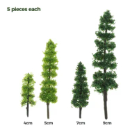 20pcs Mini Pine Trees 4/5/7/9cm Plastic Model Green Plants 1.57"-3.54" DIY Train Landscape Fairy Garden Realistic Bush Scenery
