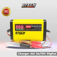 Charger Aki Portable 2A/12V Mobil Motor Digital Display Casan Aki Alat Cas Aki Carger Aki Car Pasti