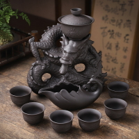 紫砂龍吐水自動茶具套裝 家用整套懶人石磨龍鳳自動茶具茶壺茶杯