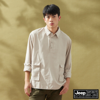 JEEP 男裝 立體口袋開襟口袋POLO衫-米色
