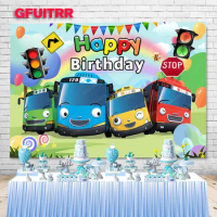 The Little Bus Backdrop Kids Happy Birthday Party Potography Backgrounds Customizable Tayo Car Photo Banner Gifts
