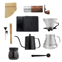 Pour Over Coffee Set Coffee Bean Grinder Hot Water Drip Kettle Coffee Pot Outdoor Travel Wilderness Kit with Gift Box