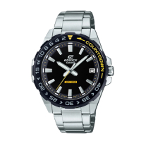【CASIO 卡西歐】EDIFICE 簡約時尚指針男錶 不鏽鋼錶帶 黑黃跳色 防水100米(EFV-120DB-1A)