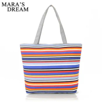 Mara's Dream Canvas Shopper Bag Striped Rainbow Prints Beach Bags Tote Women Ladies Girls Shoulder bag Casual Shopping Handbag