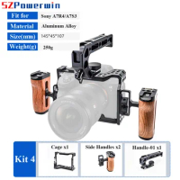 Powerwin Camera Cage For Sony A7R4 A7M4 A74 A7S3 with wooden Handle Kit Aluminum Alloy Multifunctional Arri Locating Screw