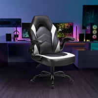 Office Desk Leather Gaming Computer Chair with Adjustable Swivel Task and Flip-up Arms, Black-White