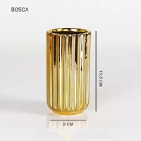 Bosca Living Bosca Living - Luxe Vase / Vas Bunga Gold Mewah / Gold Ceramic Flower Vase / Vas Emas / Pot Bunga Garis / Dekorasi Ruangan Vas / Vas Mewah Pajangan (Kecil)