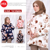 MK Qaseh Muslimah Floral Pearl Crepe High Collar Blouse [B19/881]