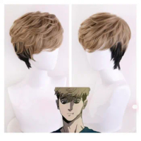 Anime Killing Stalking Cosplay Two Tone Costume Wigs Short Synthetic Hair SangWoo Short Linen Black Ombre Cosplay Wig + Wig Cap