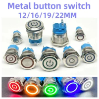 12 16 19 22MM Metal Button Switch LED Light Waterproof Momentary Self-Locking Car Engine Power Supply 5V6V12V24V 220V Red Blue