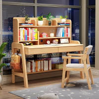 書架 ● 全實木 書桌書架 一體 家用 臥室初中小 寫字桌男孩原木兒童學習桌