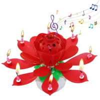 Musical Lotus Candle Lotus Rotating Birthday Candle LED Festive Electric Visual Effect Solid Paraffin Unique Singing Candles For
